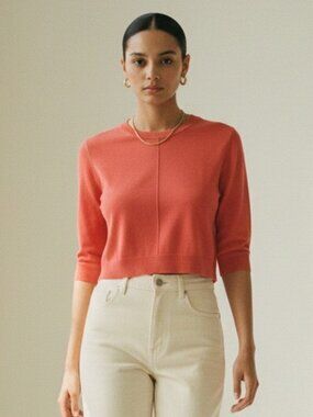 Saint Art Norah Crop Sweater Coral Merino Wool Cropped Knit S NWT